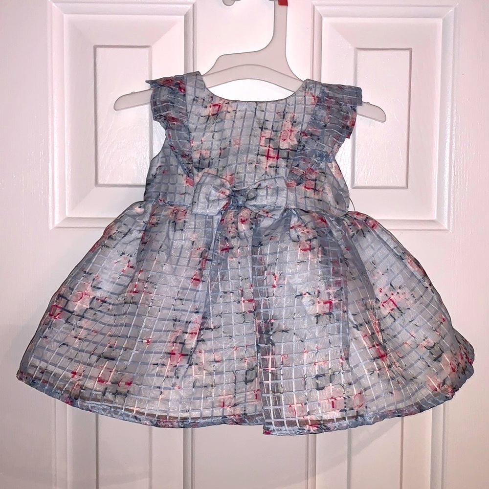Mia & Mimi light blue dress with the floral, check overlay, comes with bloomers